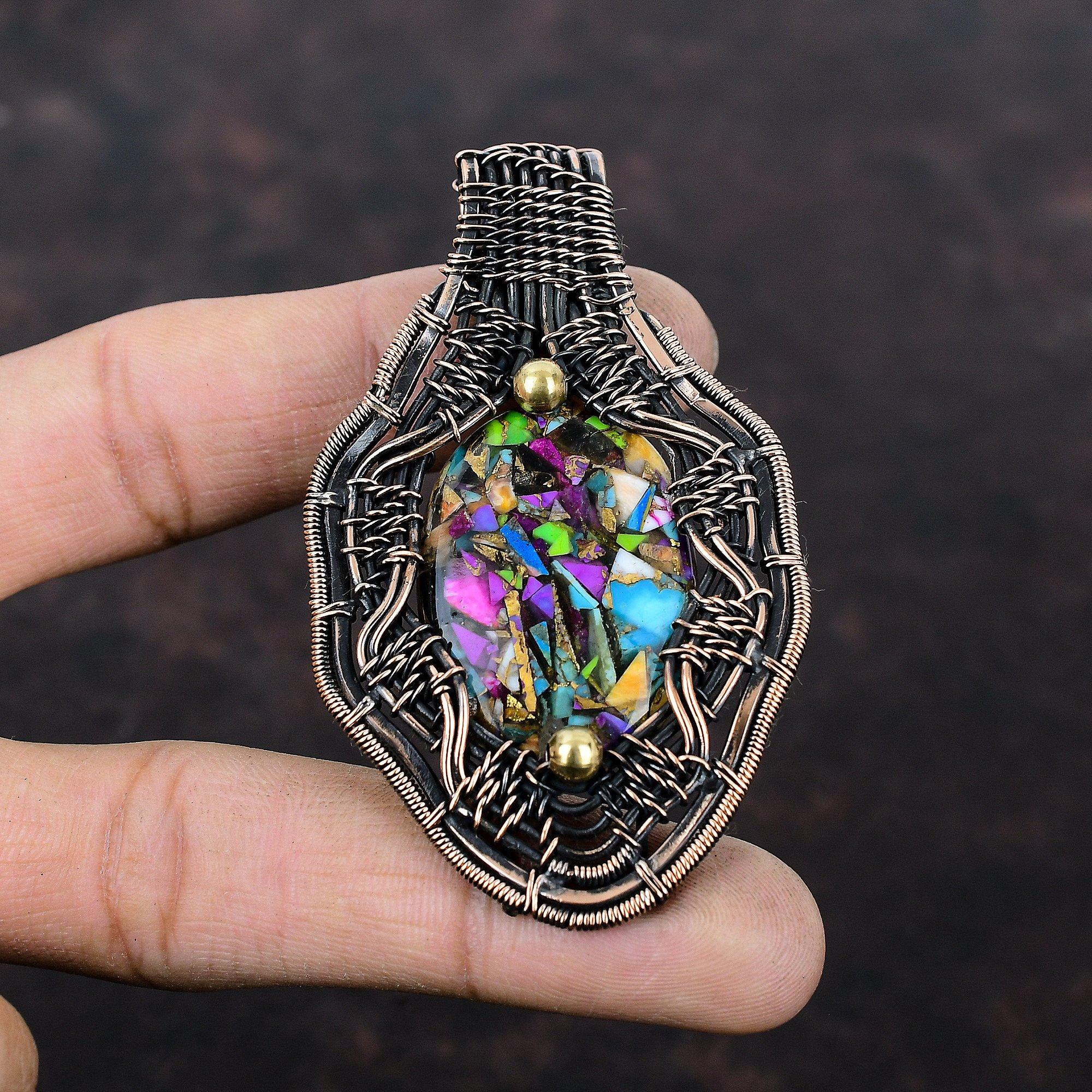 Fiesta Kingman Turquoise Pendant Copper Wire Wrapped Gemstone Pendant Multi Copper Turquoise Pendant Handmade Copper Jewelry Gift For Mother