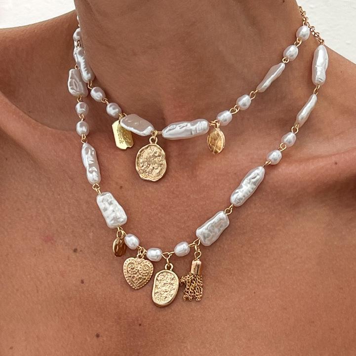 2Pcs/Set Baroque Imitation Pearl Necklace for Women Creative Geometry Pendant Jewelry Accessories