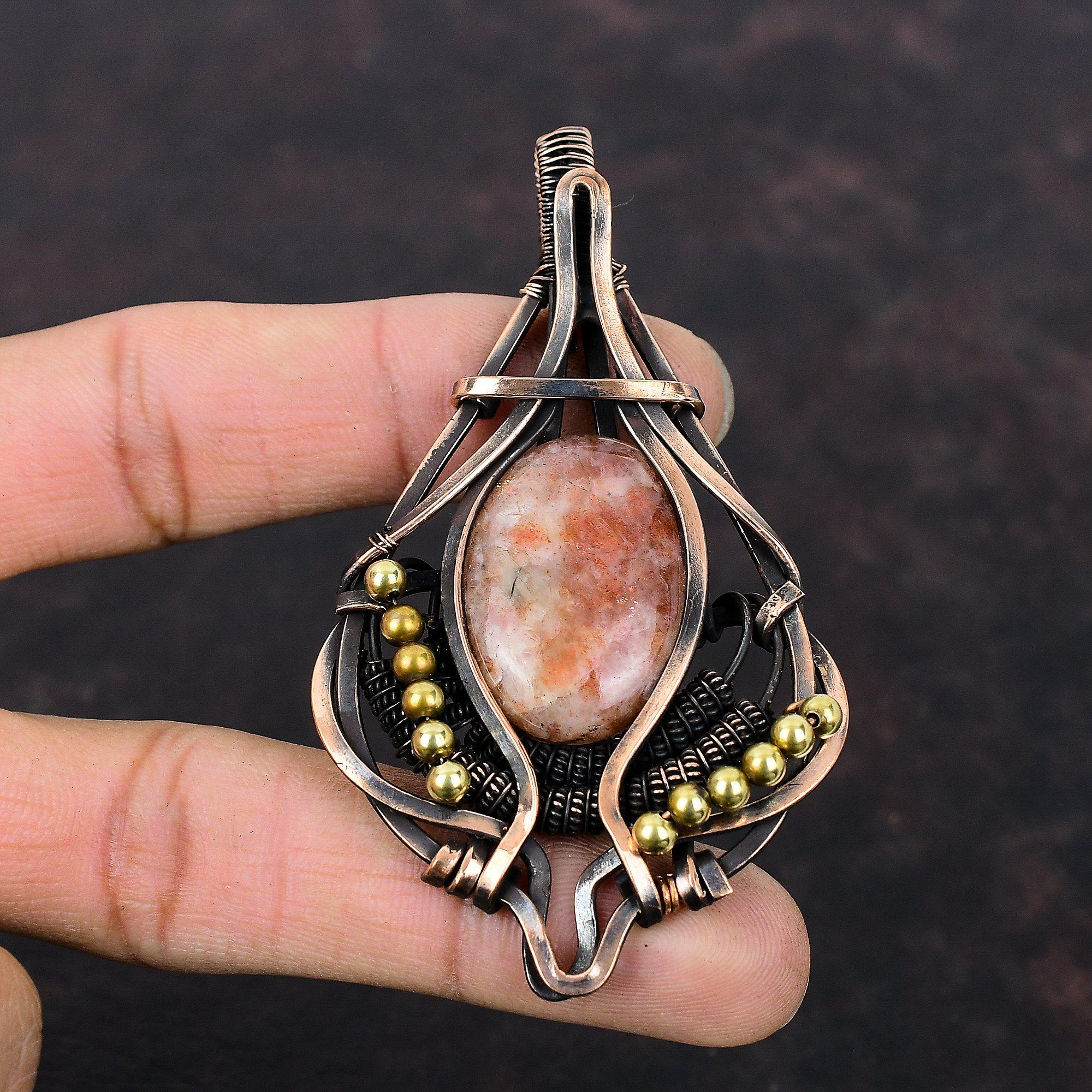 Sunstone Pendant Copper Wire Wrapped Gemstone Pendant Sunstone Jewelry Dainty Pendant Handmade Pendant Copper Wire Wrap Jewelry Gift For Him