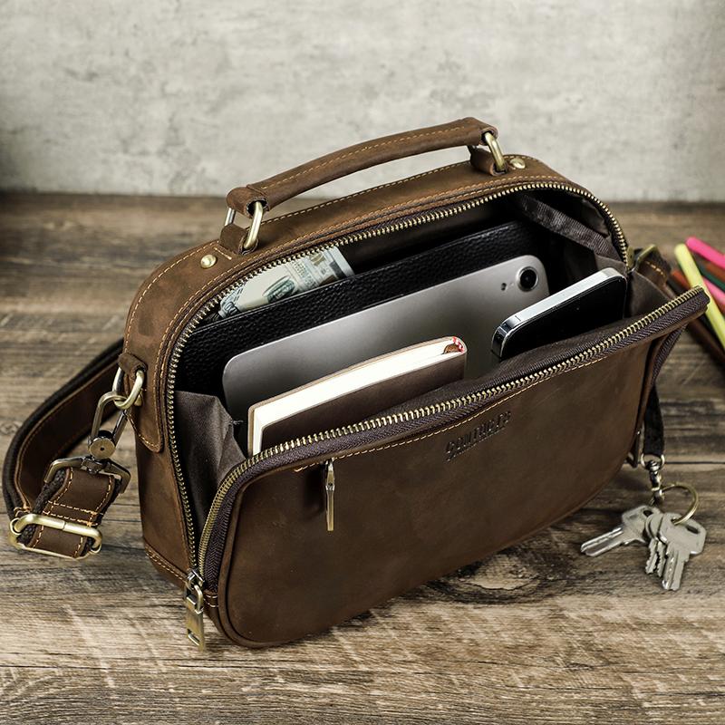 CONTACT'S Men Sling Shoulder Bags Genuine Leather Crossbody Bags Vintage Messenger Bags Men's Bags Handbags