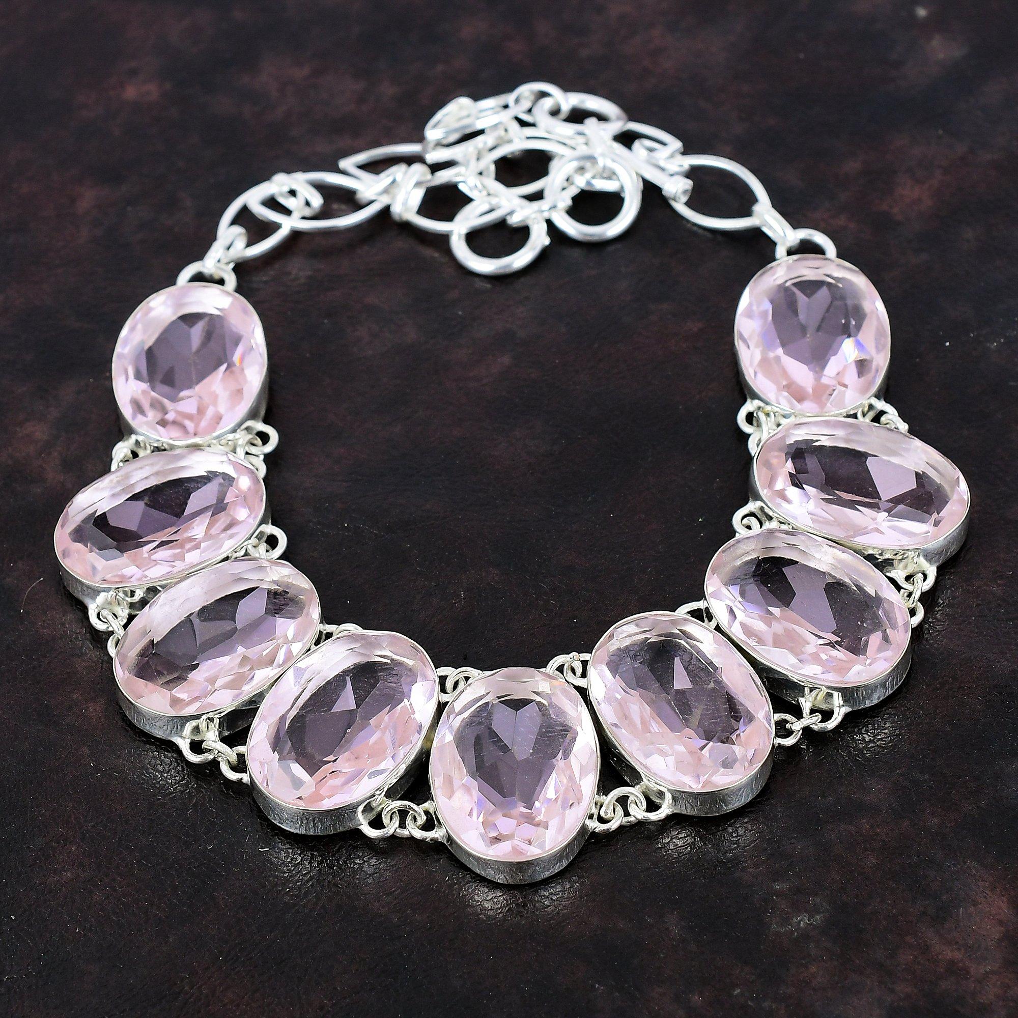 Faceted Pink Kunzite Necklace 925 Sterling Silver Necklace Gemstone Jewelry Handmade Adjustable Chain Necklace Amazing Jewelry Gift For Her