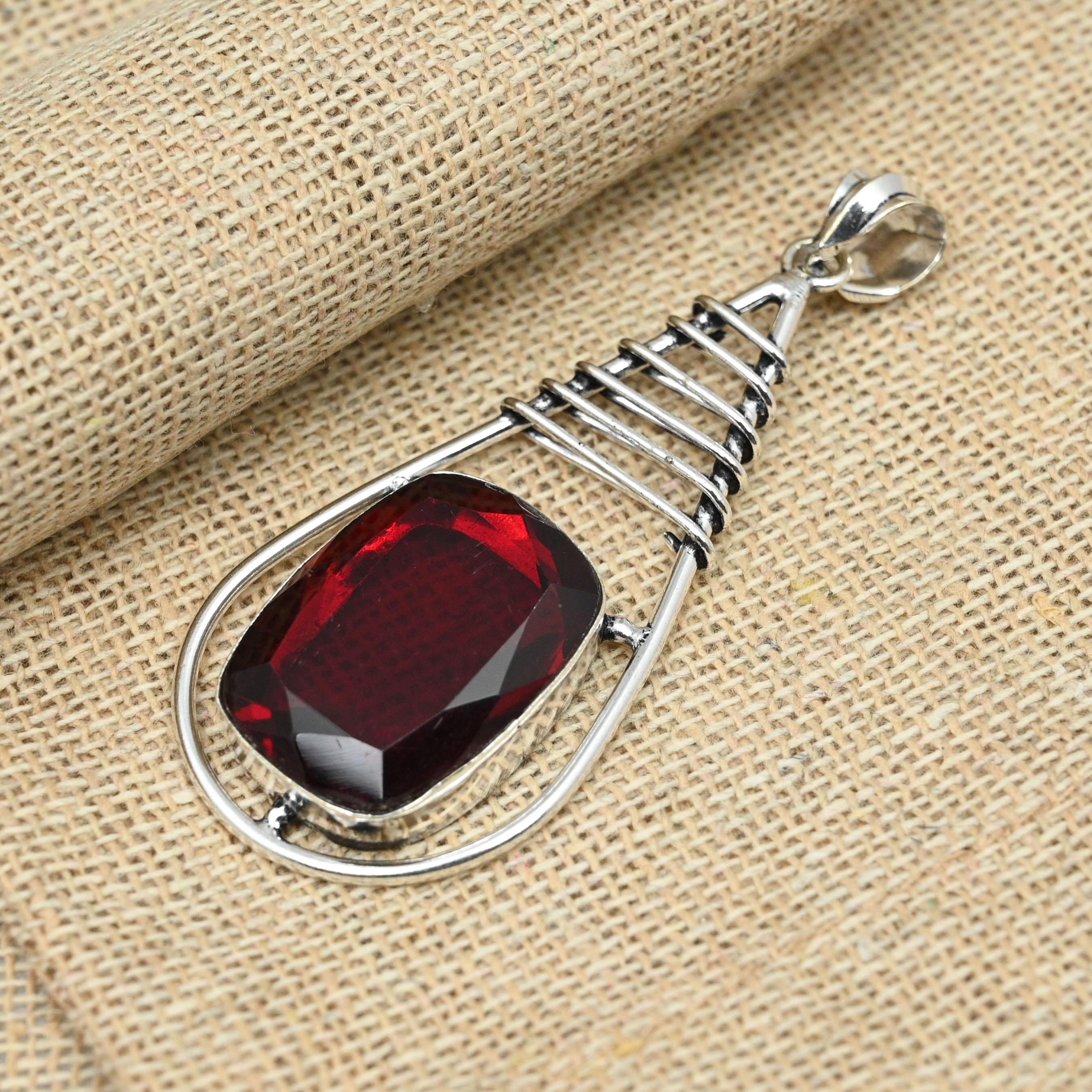 Red Garnet Gemstone 925 Sterling Silver Handmade Jewelry Fancy Design Pendant