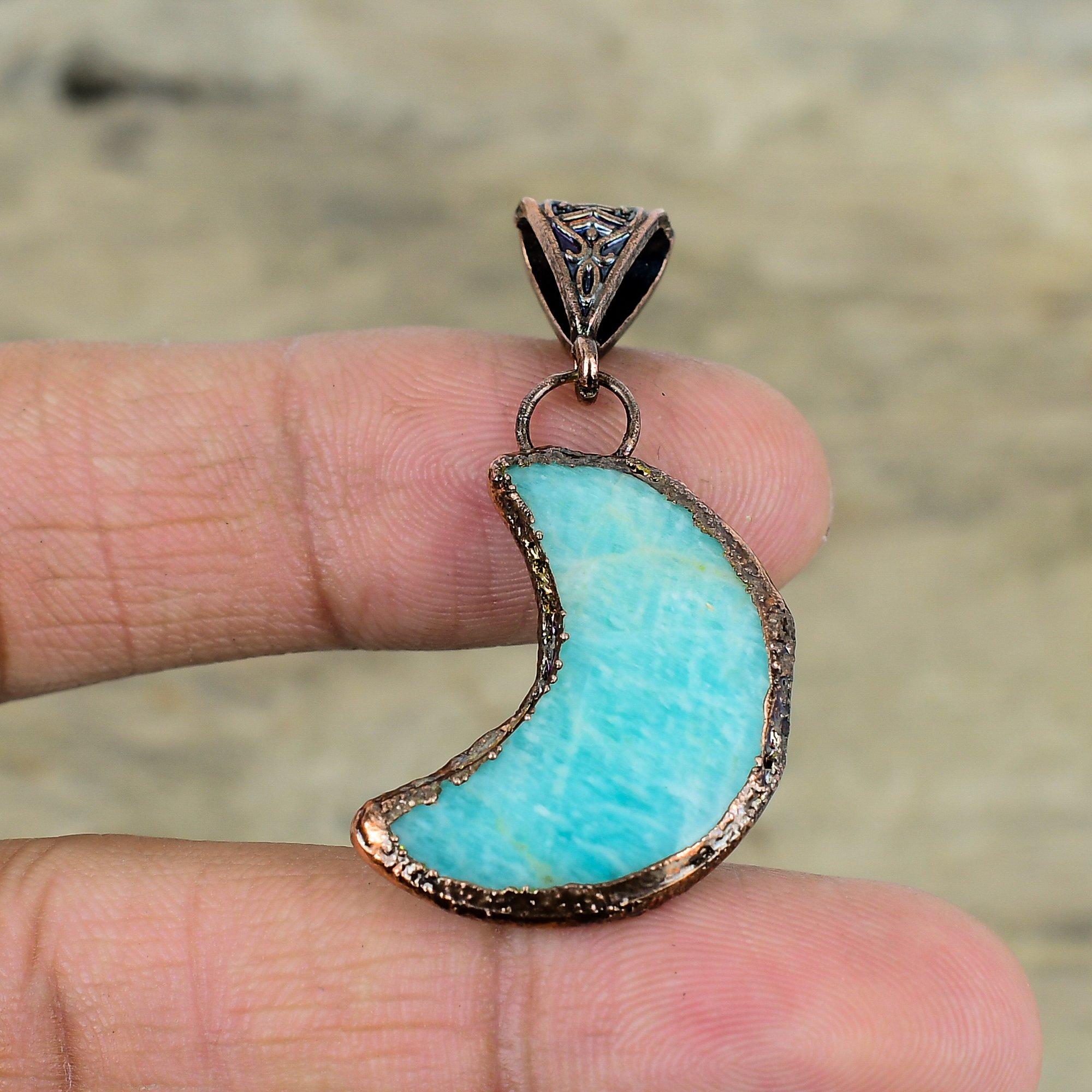 Amazonit-Anhänger, galvanisierter Kupferanhänger, echter Edelsteinanhänger, galvanisierter Schmuck, handgefertigter Anhänger, Geschenke für Sie, Kupferschmuck