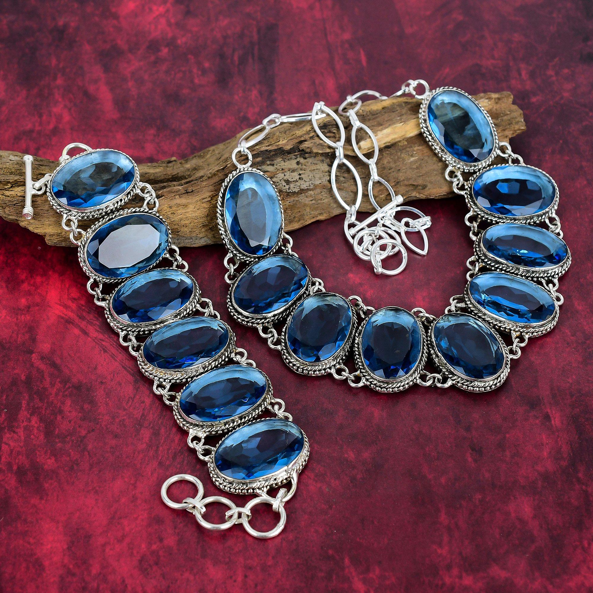 Tanzanite 925 Solid Sterling Sliver Jewelry Set, Handmade Gorgeous Necklace & Bracelet Jewelry Set, Latest Design Gemstone Jewelry For Women