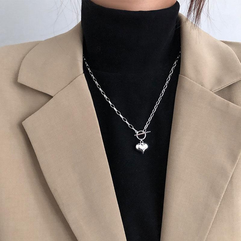 ANENJERY Women'S Fashion Jewelry Simple Love Heart Charm Pendant Necklace OT Clasp Chain Necklace For Women Jewelry Gifts S-N612
