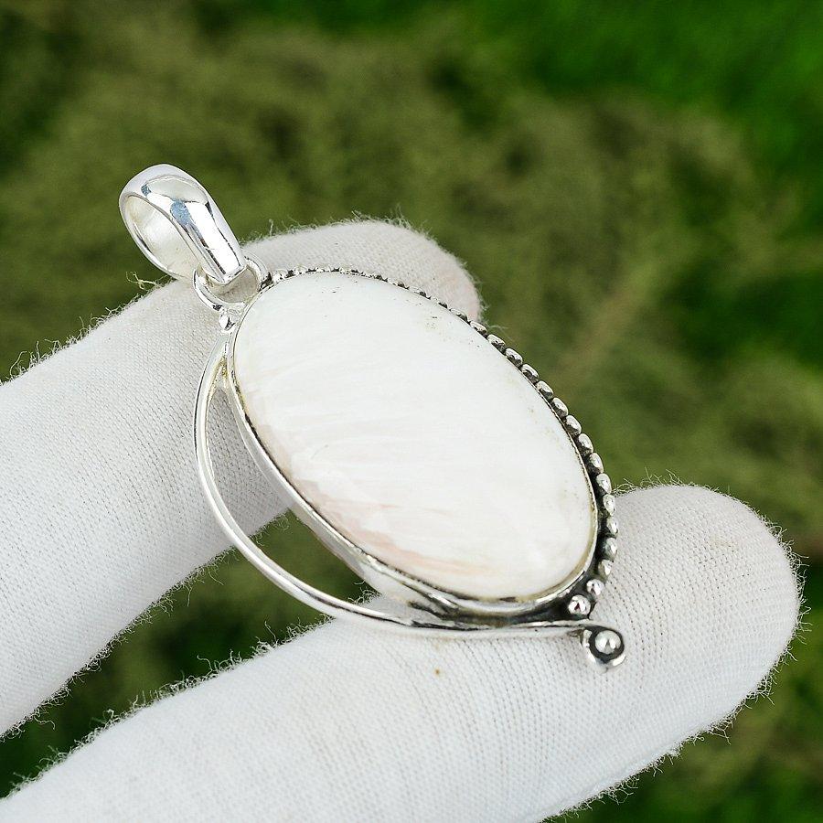 Natural Scolecite Gemstone Pendant 925 Sterling Silver Indian Jewelry For Girls