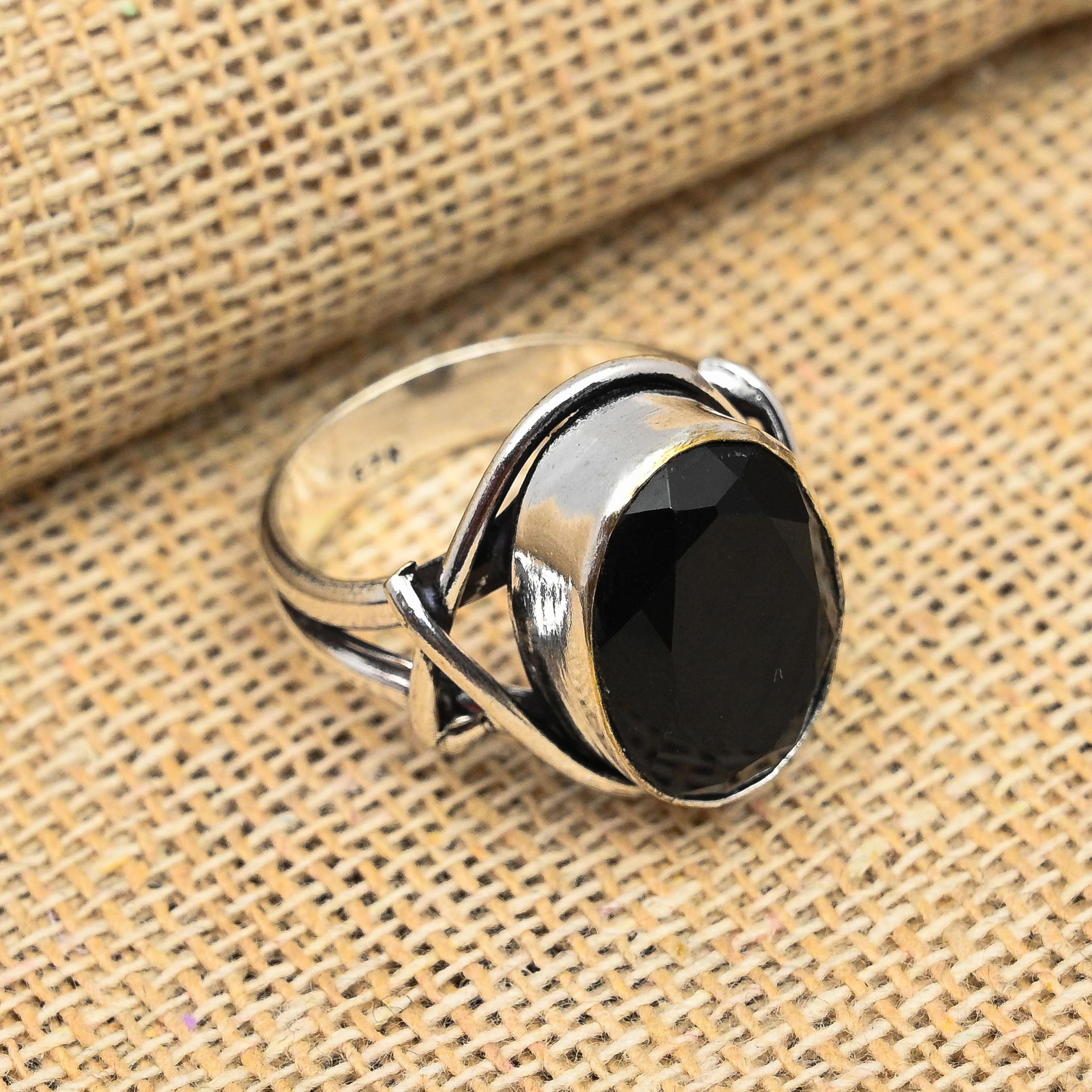 Svart Spinel Ädelsten Handgjorda 925 Sterling Silversmycken för bröllopspresent