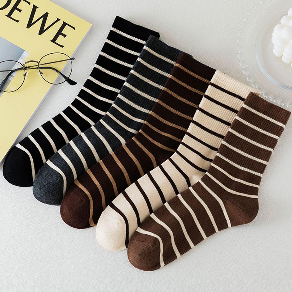 5 Pairs Women Striped Cotton Socks Y2K Harajuku Sporty Streetwear Crew Socks with Hip-Hop Aesthetic for Gym Fashion Retro
