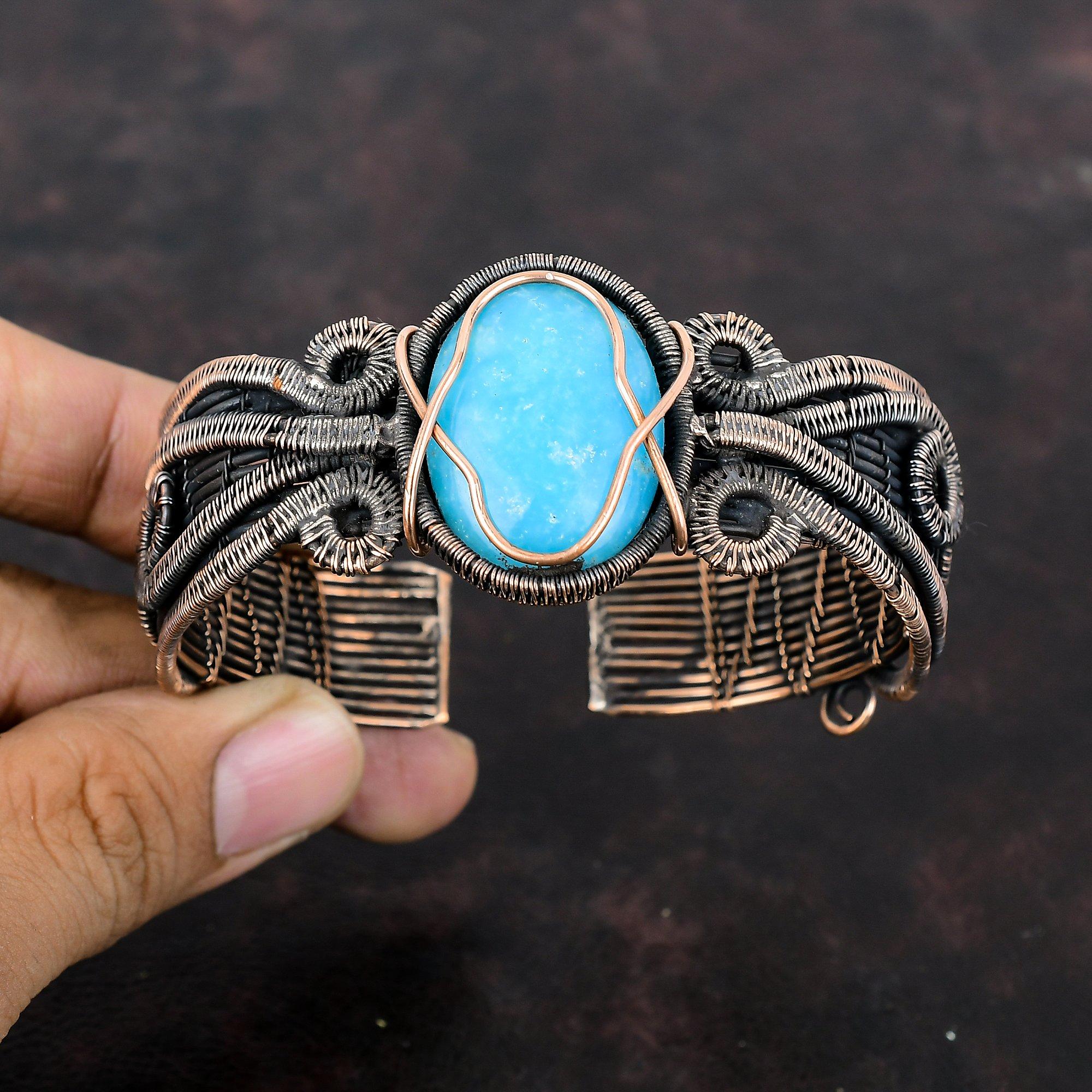 Smithsonitowa Miedziana Bransoletka Mankieta Miedziany Drut Oplatający Bransoletkę Naturalny Kamień Szlachetny Mankieta Regulowana Bransoletka Ręcznie Robiona Miedziana Biżuteria Prezent na Rocznicę