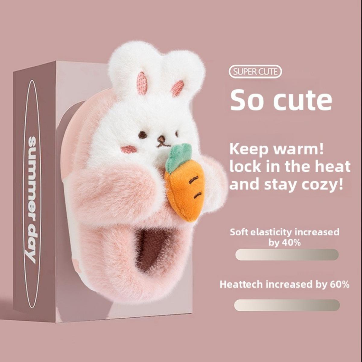 Children's Cotton Slippers In Winter Cartoon Cute Girl Plush Three-dimensional Rabbit, Children's Kindergarten Bag and Slippers