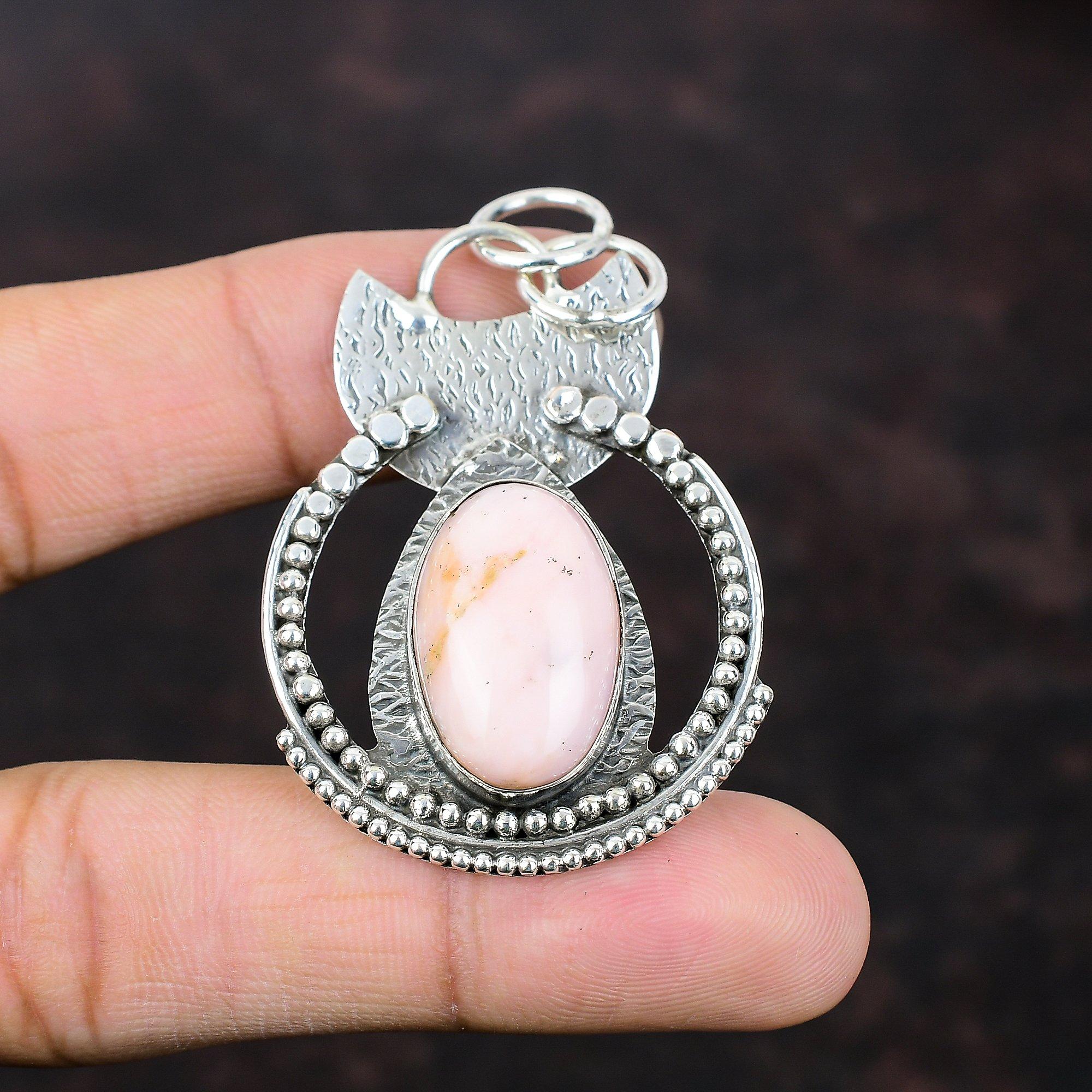Hänge i rosa opal 925 sterlingsilverhänge Hänge med naturlig ädelsten Handgjort hänge Smycke i rosa opal Gåva till henne Senaste designhänget