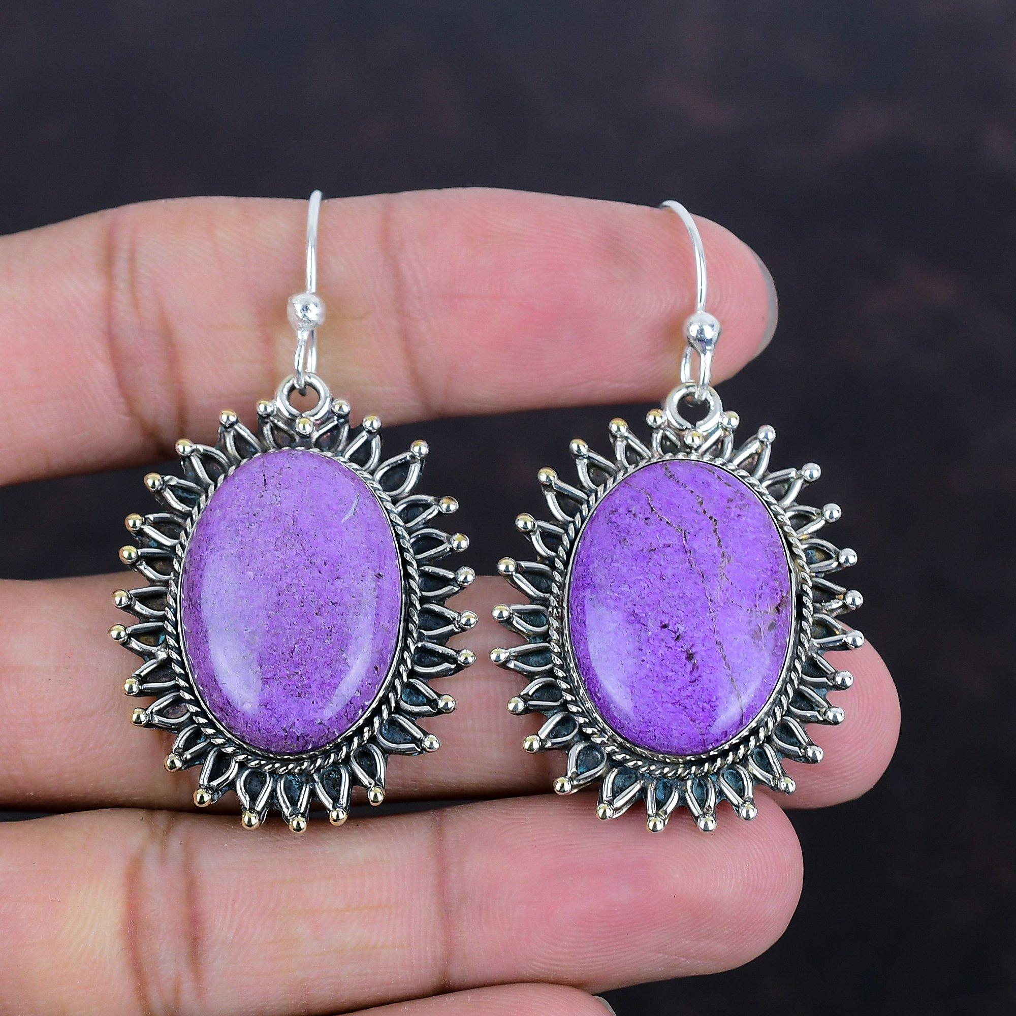 Purpurite Earring Natural Gemstone Earrings Handmade Jewelry 925 Sterling Silver Earring Antique Jewelry Amazing Drop Earring Gifts For Mom