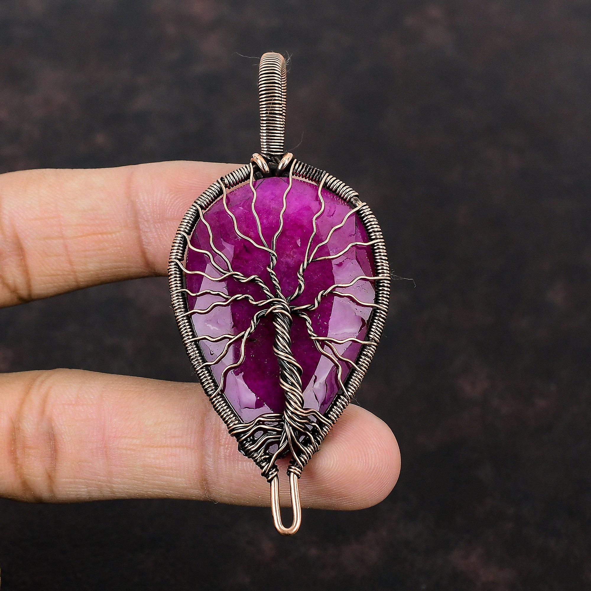 Tree Of Life Faceted Kashmir Ruby Pendant Copper Wire Wrapped Pendant Handmade Copper Jewelry Gift For Her Gemstone Pendant Wrapped Jewelry