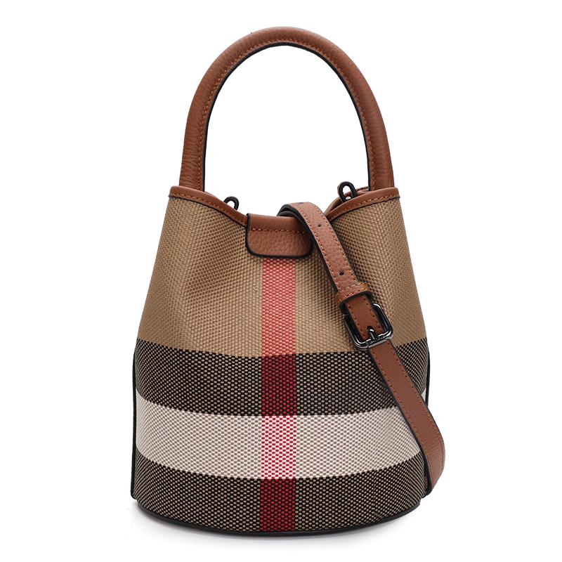 Νέα Τσάντα Γυναικεία Premium Καμβάς με Γνήσιο Δέρμα Μόδα Ευέλικτη Κυλινδρική Χειρός Ώμου Χιαστί