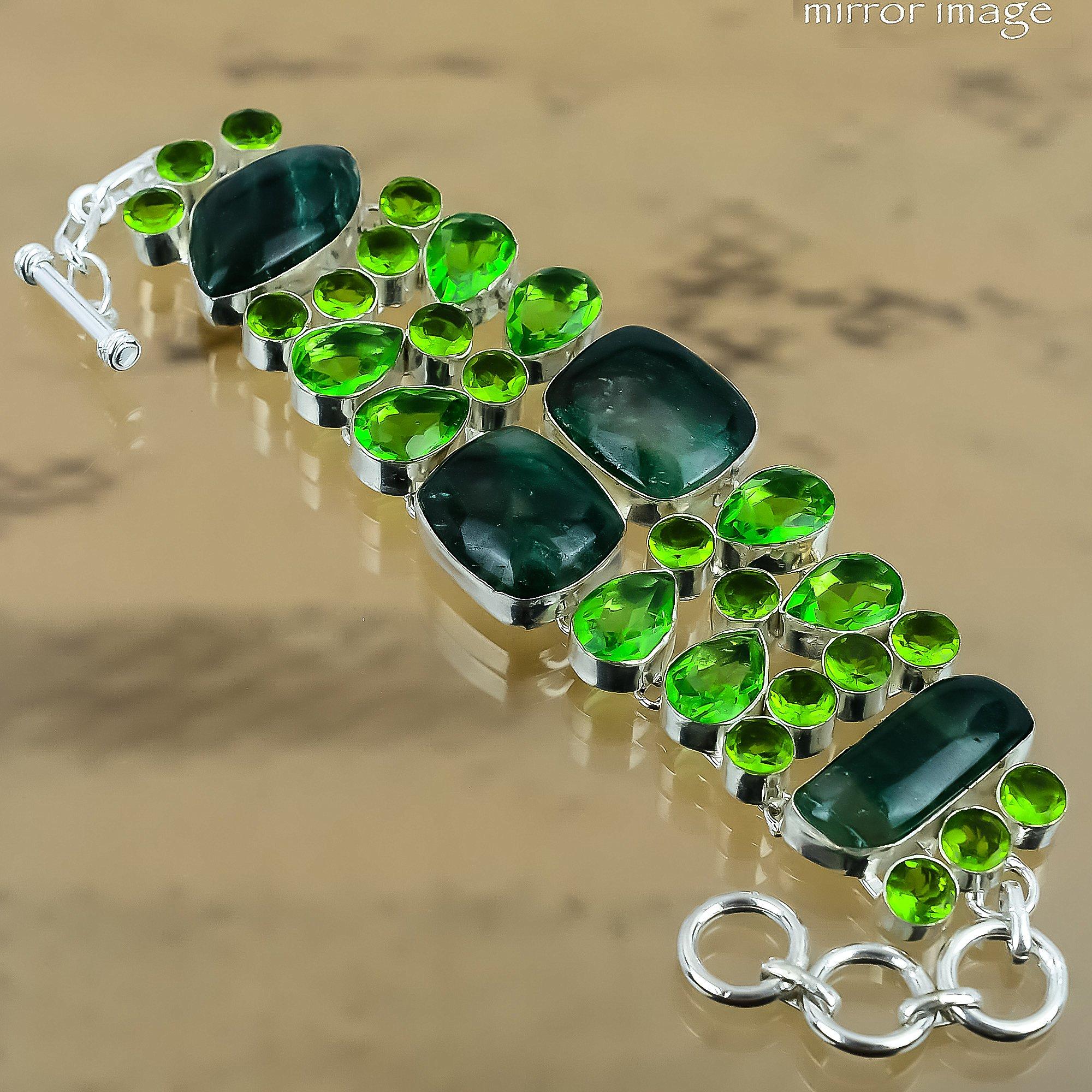 Gift For Her 925 Silver Natural Green Aventurine Chain Adjustable Bracelet