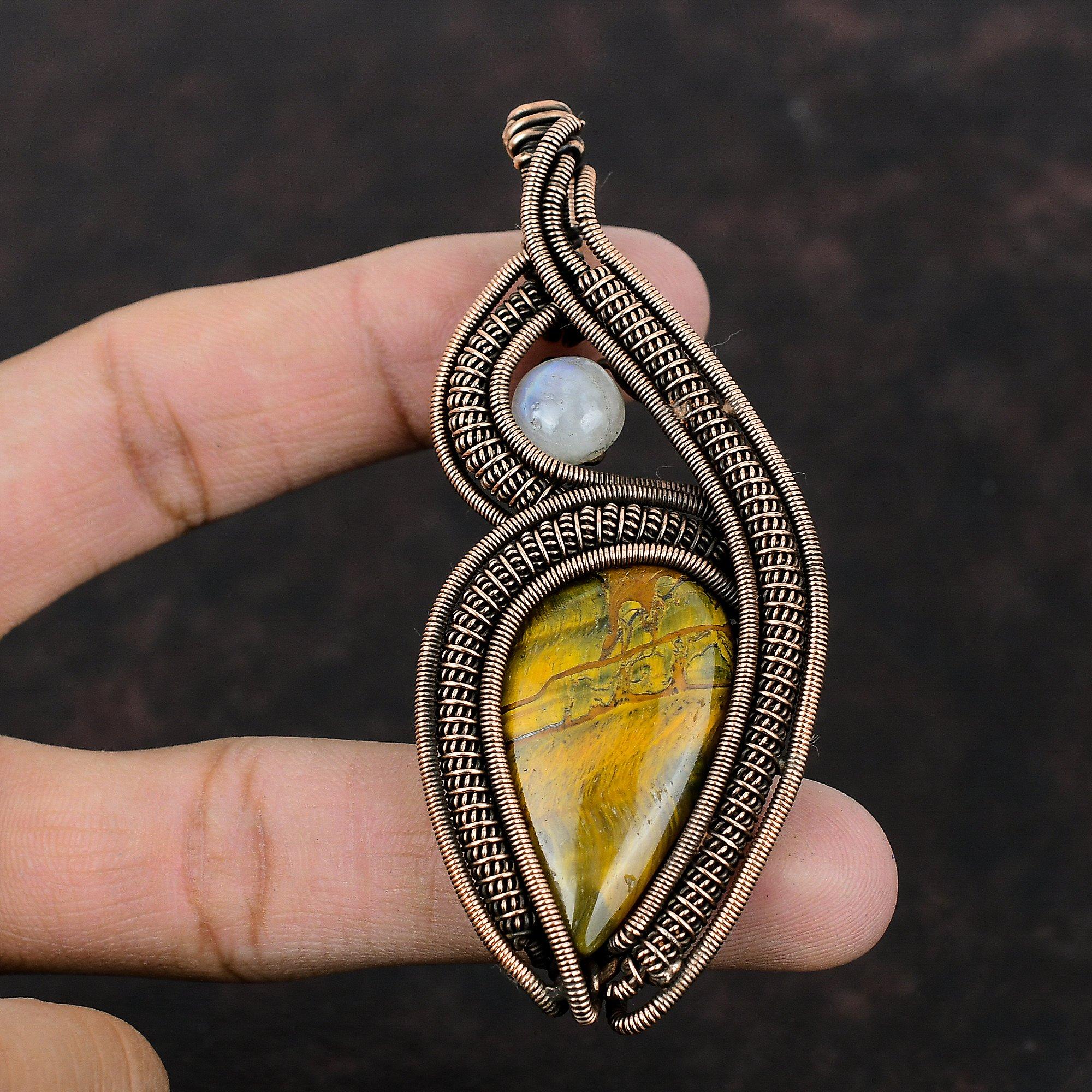 Nellite Anhänger Kupferdraht gewickelter Anhänger Natürlicher Regenbogenmondstein Anhänger Nellite Edelsteinschmuck Geschenk für Sie Handgefertigter Kupferschmuck