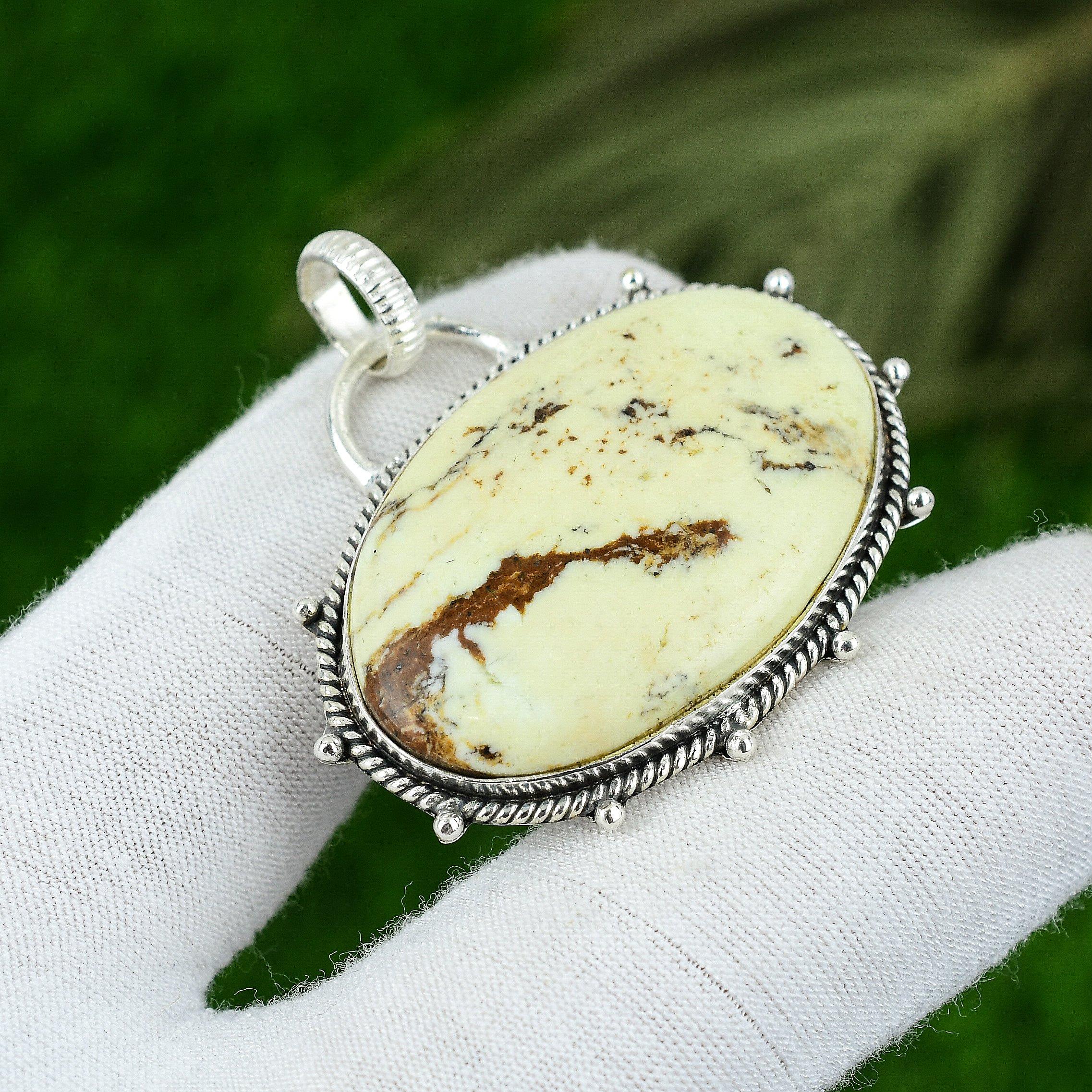 Natural Lemon Chrysoprase Gemstone Pendant 925 Sterling Silver Indian Jewelry