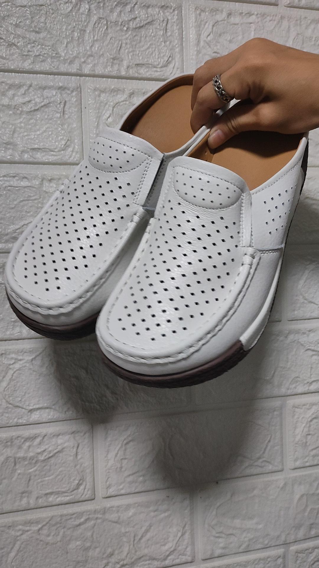 Ladies Platform Loafers Casual Elegant Black Cow Leather Women White Thick Sole Shake Shoe