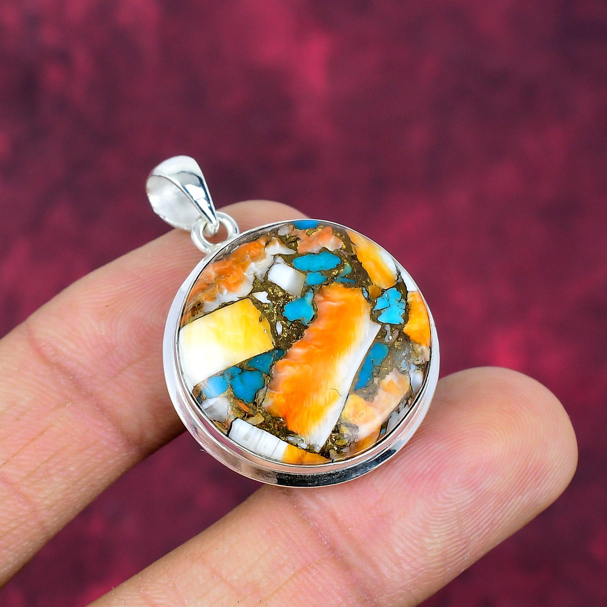 Orange Spiny Oyster Pendant, 925 Sold Sterling Silver Gemstone Jewelry, Handmade Pendant Amazing Jewelry, Gift For Her