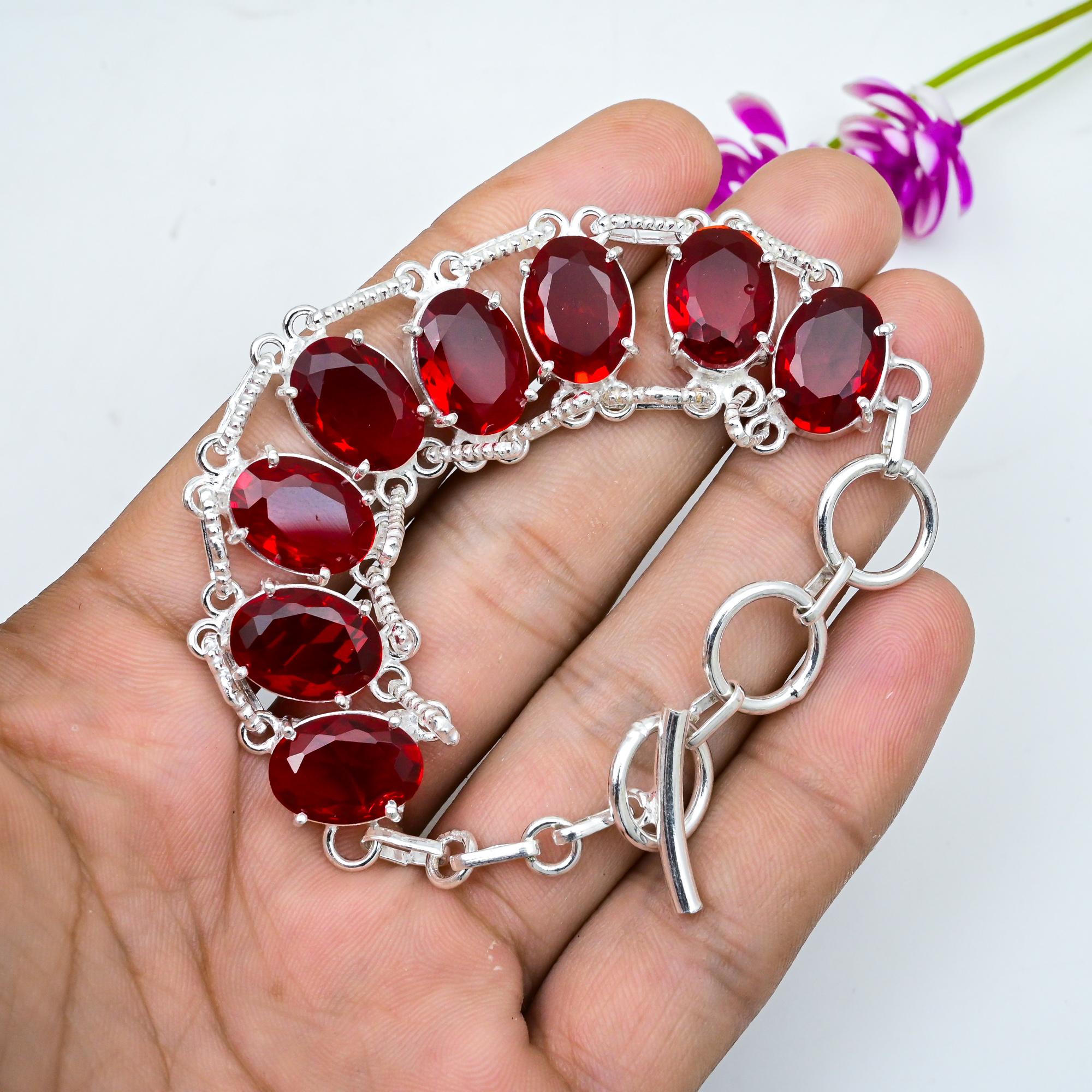 Red Garnet Jewelry, 925 Solid Sterling Silver Bracelet, Handmade Gemstone Jewelry Bracelet For Memorial Day
