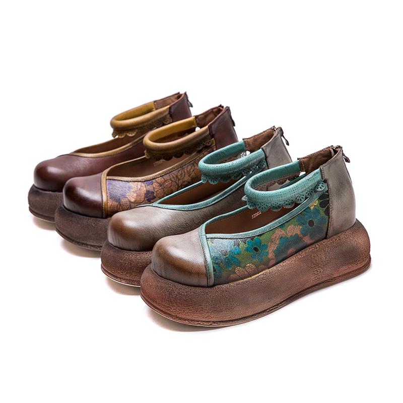 Genuine Leather Women Sandals Round Toe Increased Height Casual Shoes Fashion Comfortable Thick Bottom Shoes