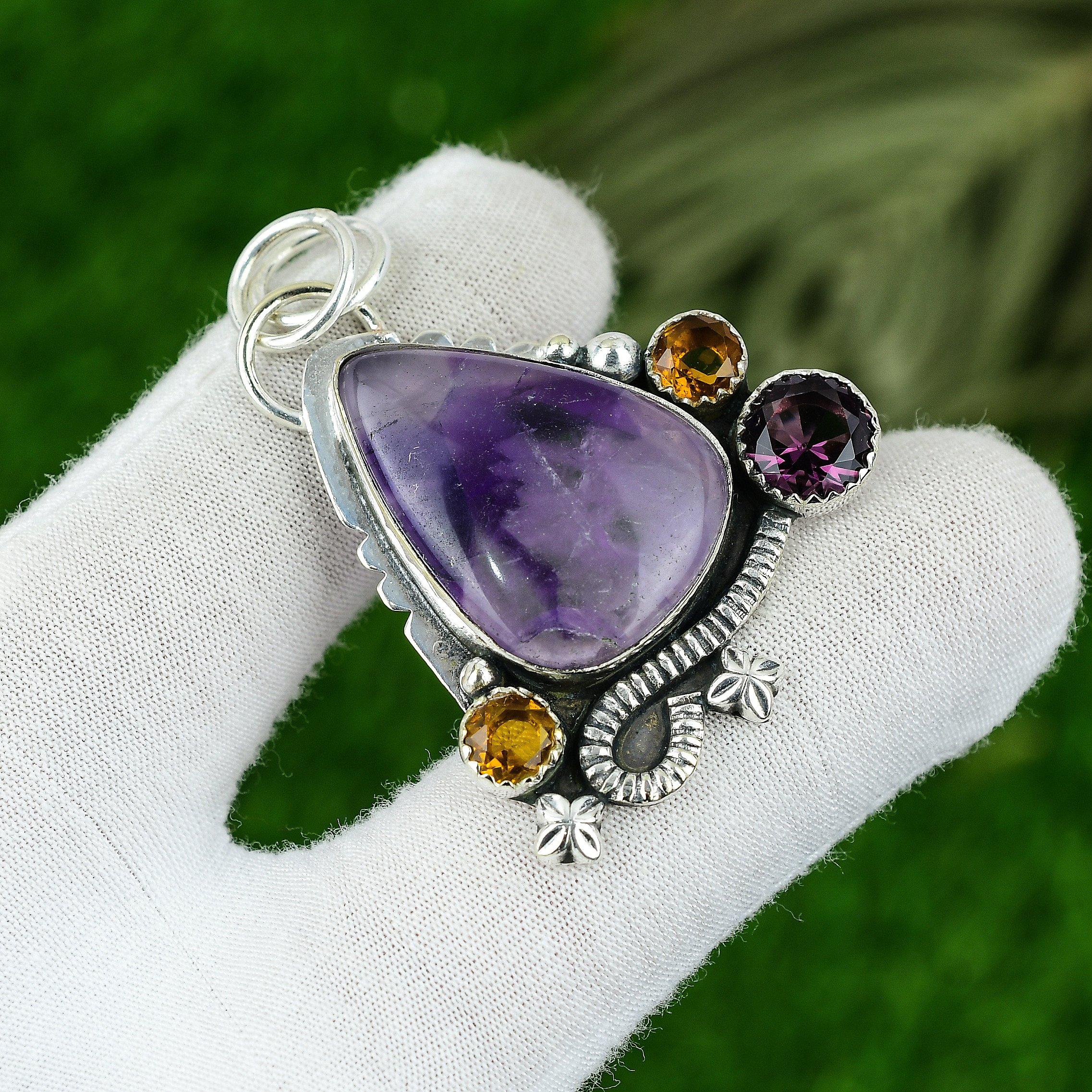 Regalo per Lei Argento Sterling 925 Pietra Preziosa Naturale Ametista Stellare Gioiello Ciondolo