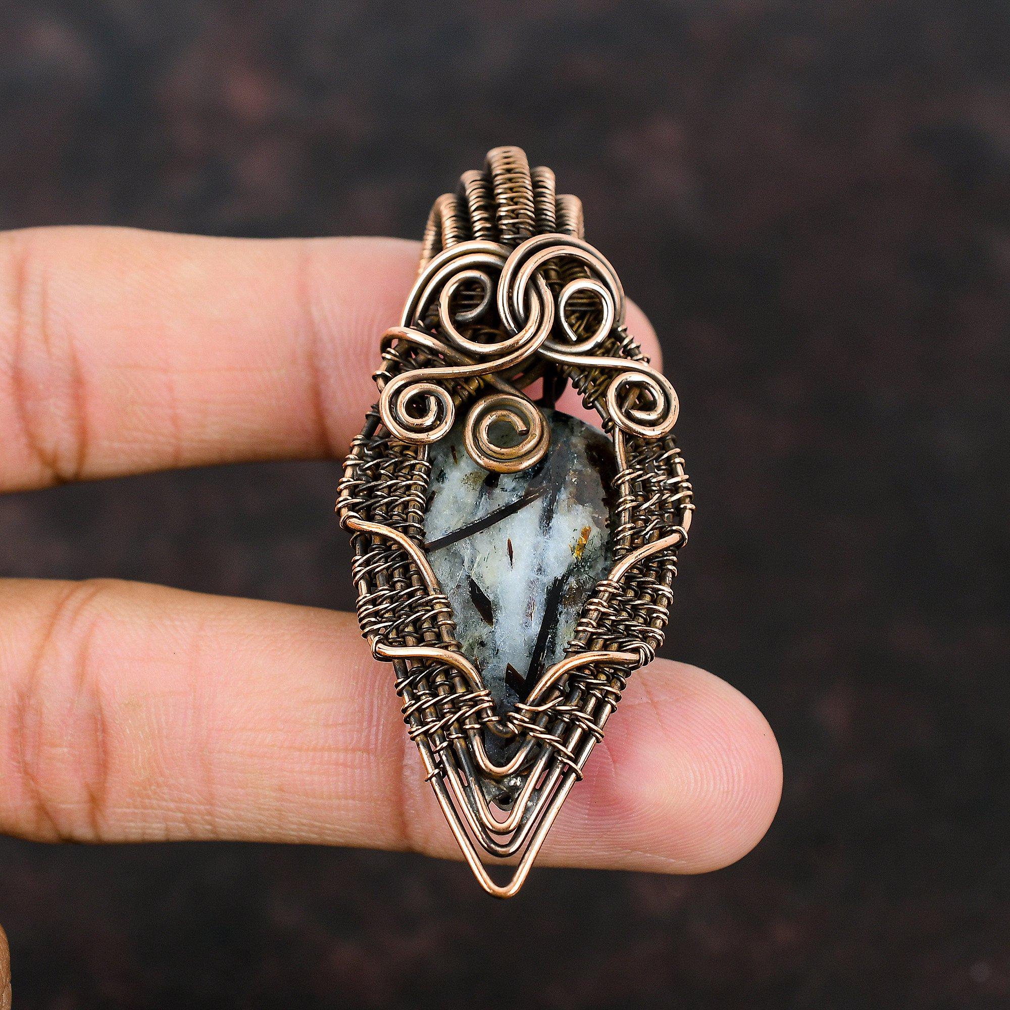 Astrophyllite Gemstone Pendant Copper Wire Wrapped Jewelry Astrophyllite Jewelry Handmade Designer Pendant Gift For Mother Copper Pendants
