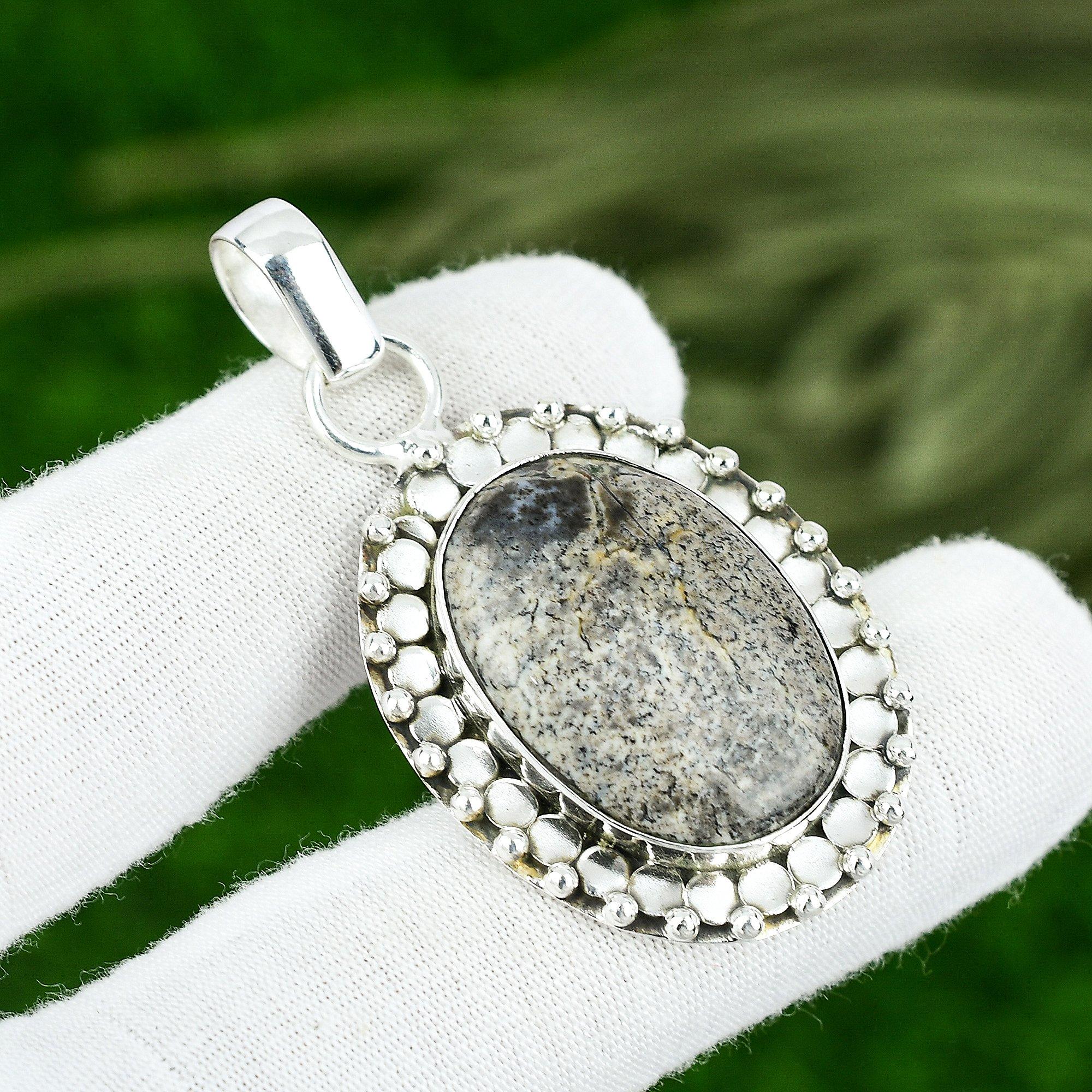 Hochzeitsgeschenk für Sie 925 Sterlingsilber Natürlicher Dendrit Opal Edelstein Anhänger