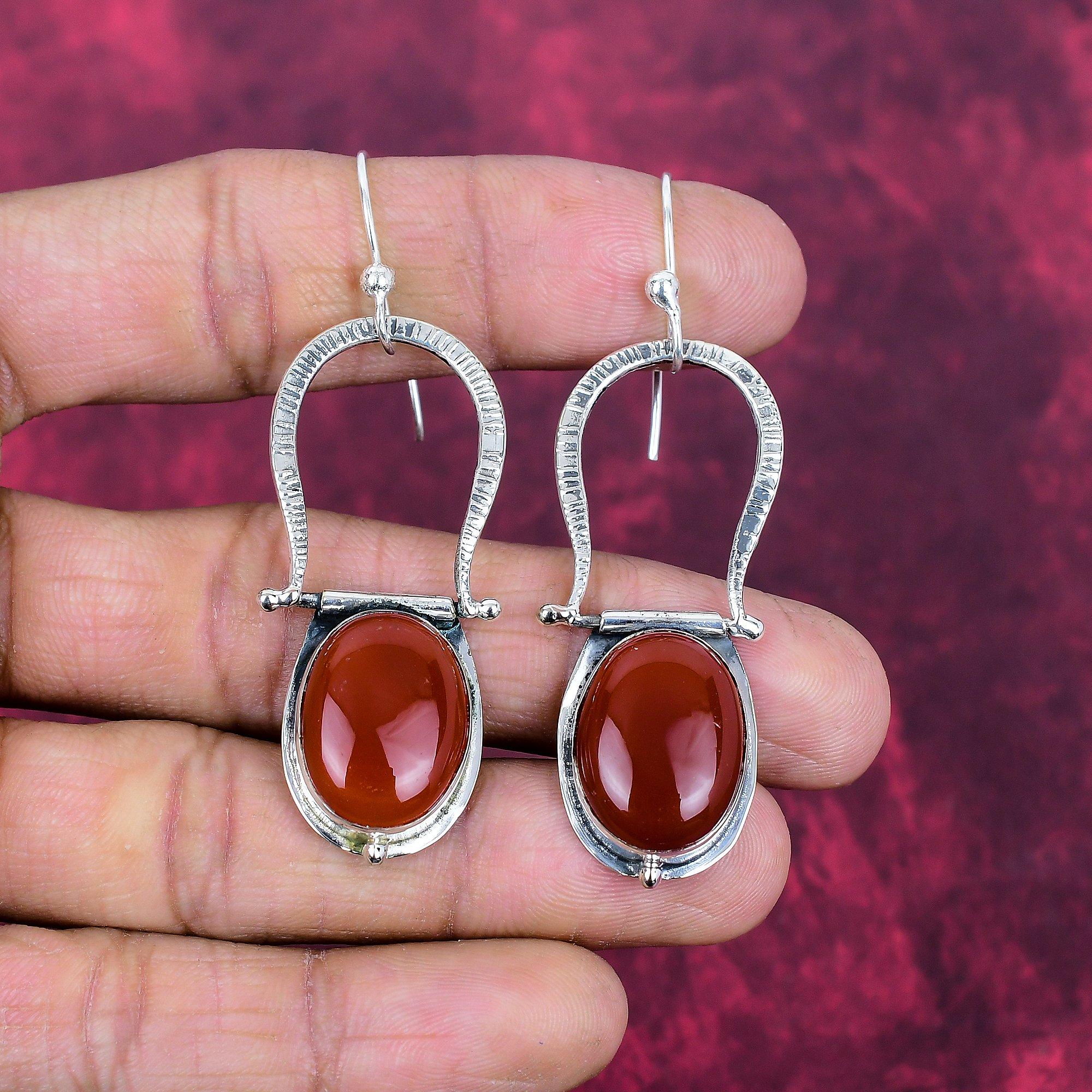 Carnelian 925 Solid Sterling Silver Earrings, Handmade Gemstone Earrings Jewelry, Gifts For Wife Brand New Earrings